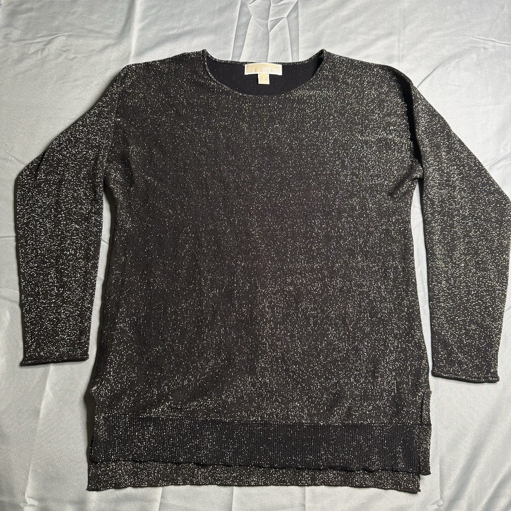 Michael Kors Small Top Black Gold Metallic Thread Shimmery Classy Cotton Blend